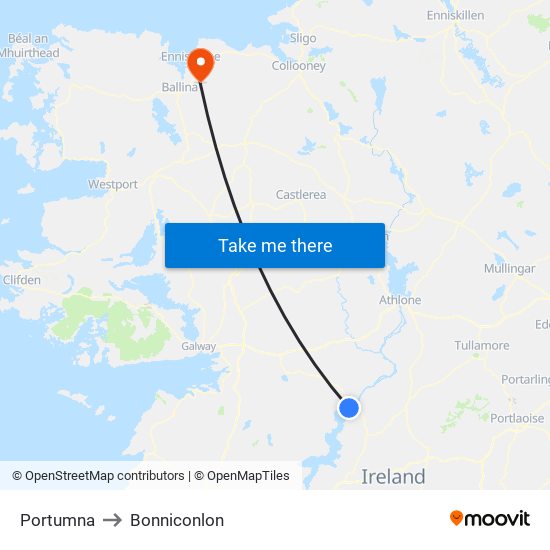 Portumna to Bonniconlon map