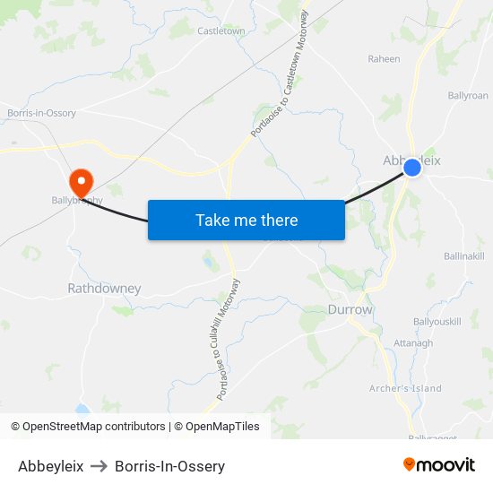 Abbeyleix to Borris-In-Ossery map