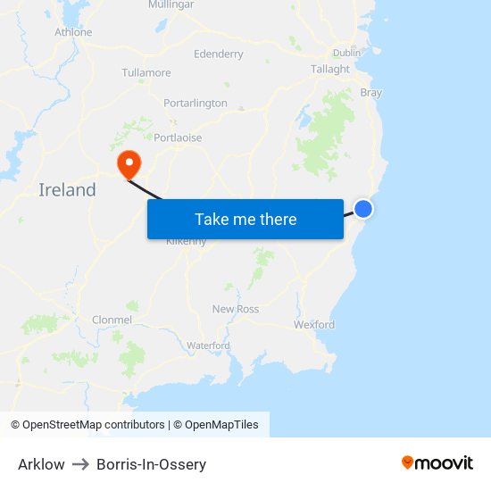 Arklow to Borris-In-Ossery map