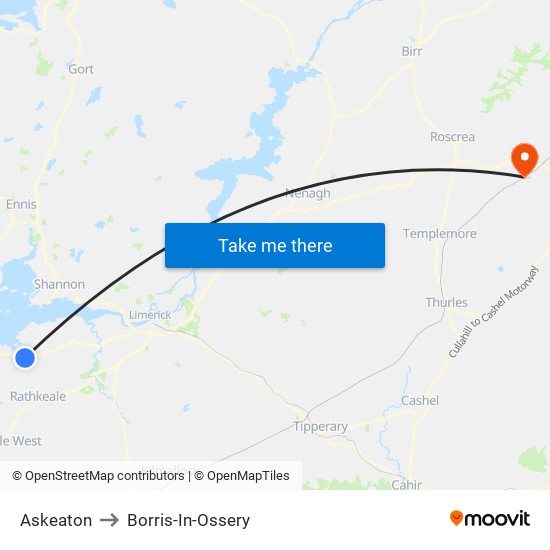 Askeaton to Borris-In-Ossery map