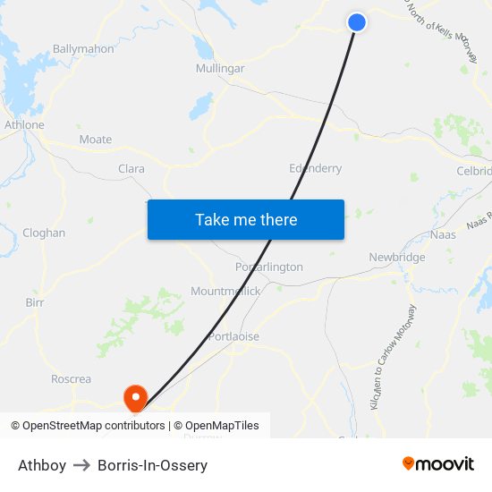 Athboy to Borris-In-Ossery map