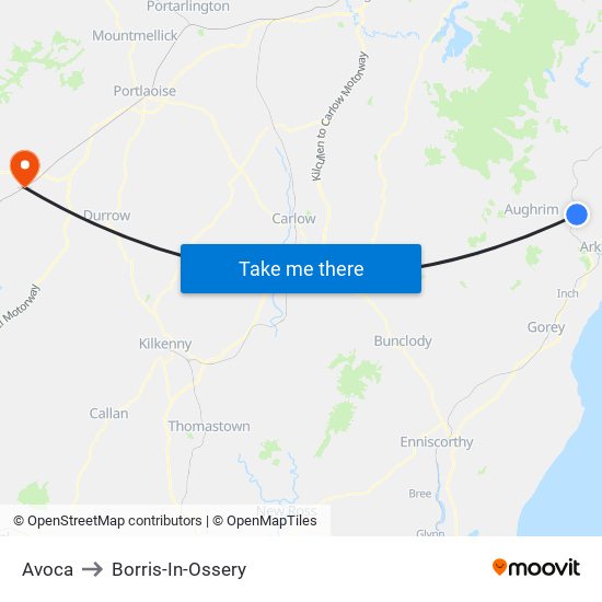 Avoca to Borris-In-Ossery map