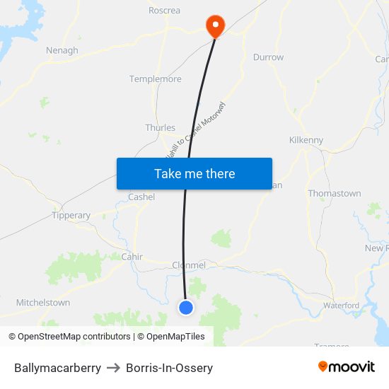 Ballymacarberry to Borris-In-Ossery map