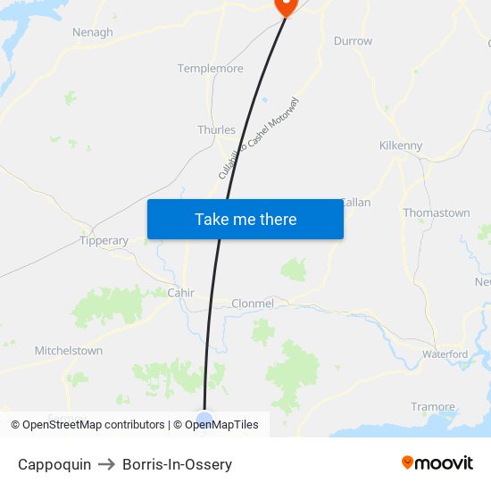 Cappoquin to Borris-In-Ossery map