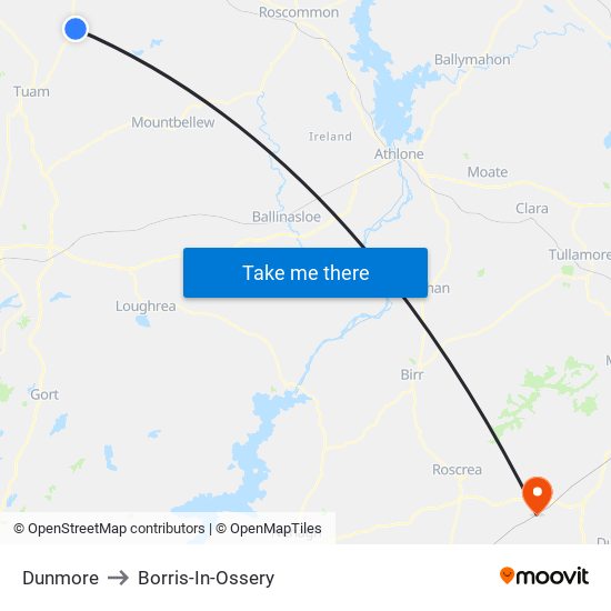 Dunmore to Borris-In-Ossery map