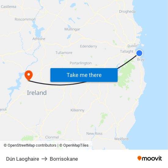Dún Laoghaire to Borrisokane map
