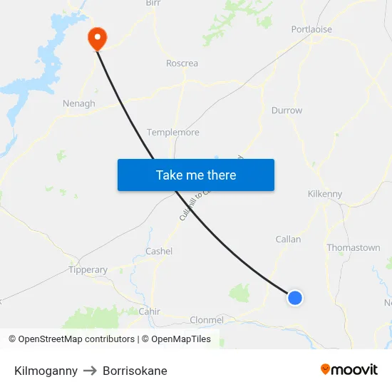 Kilmoganny to Borrisokane map