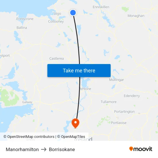 Manorhamilton to Borrisokane map