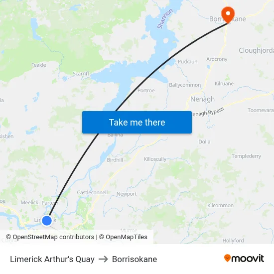 Limerick Arthur's Quay to Borrisokane map