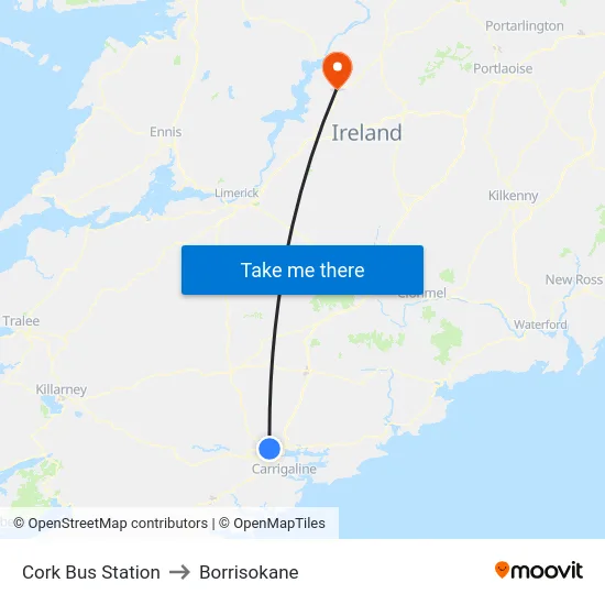 Cork Bus Station to Borrisokane map