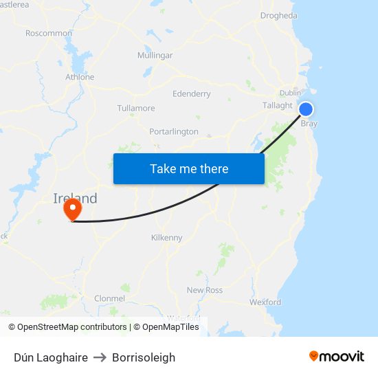 Dún Laoghaire to Borrisoleigh map