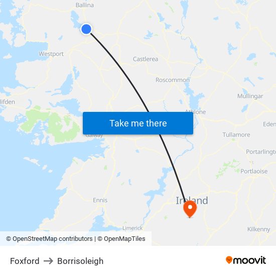 Foxford to Borrisoleigh map