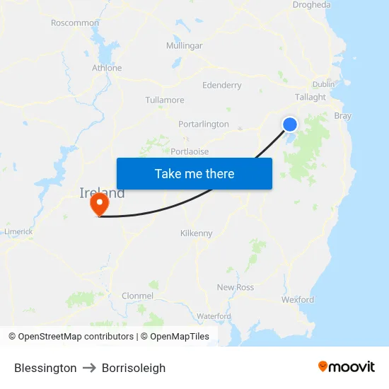 Blessington to Borrisoleigh map