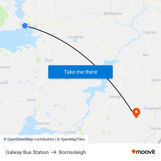 Galway Bus Station to Borrisoleigh map