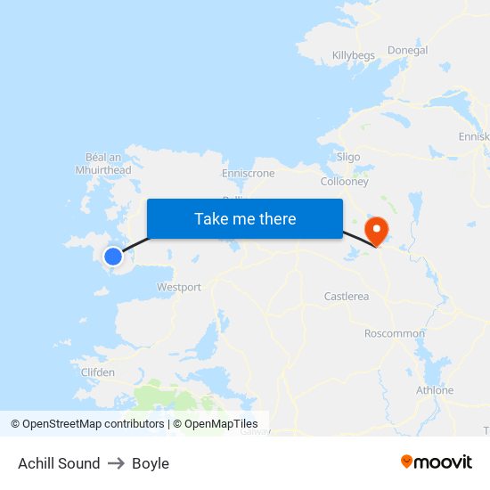Achill Sound to Boyle map