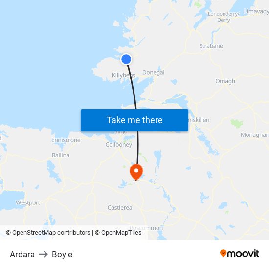 Ardara to Boyle map