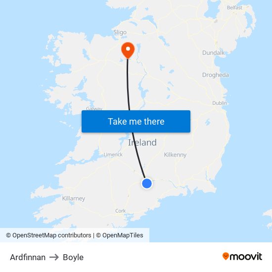 Ardfinnan to Boyle map