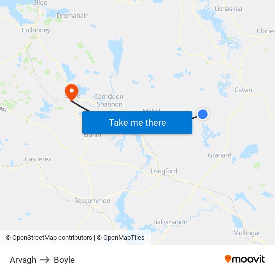 Arvagh to Boyle map