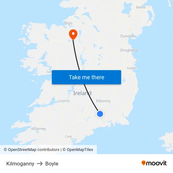 Kilmoganny to Boyle map