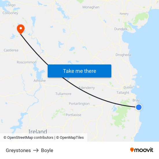 Greystones to Boyle map