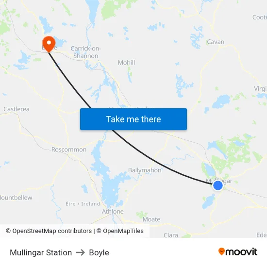 Mullingar Station to Boyle map