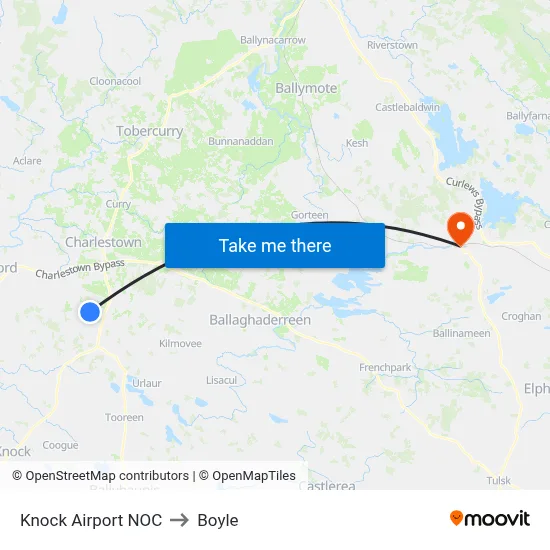 Knock Airport NOC to Boyle map