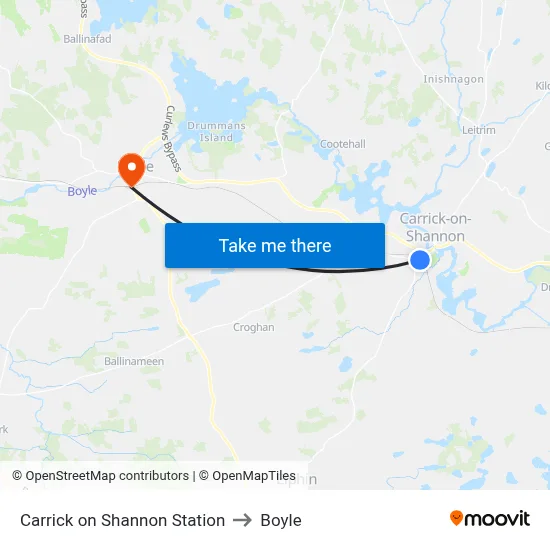 Carrick on Shannon Station to Boyle map