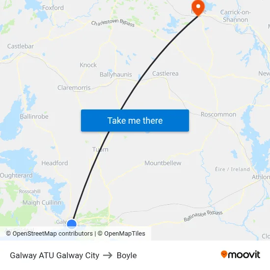 Galway ATU Galway City to Boyle map