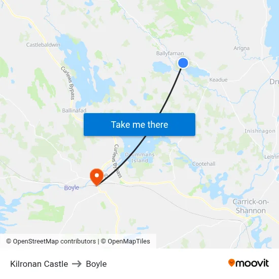 Kilronan Castle to Boyle map