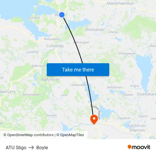 ATU Sligo to Boyle map