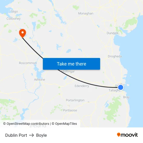 Dublin Port to Boyle map
