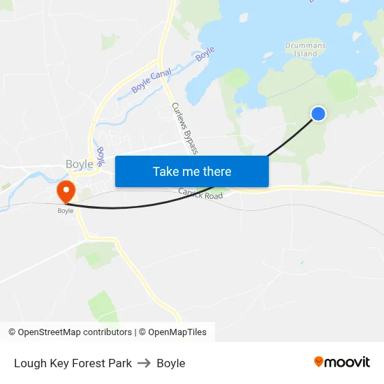 Lough Key Forest Park to Boyle map