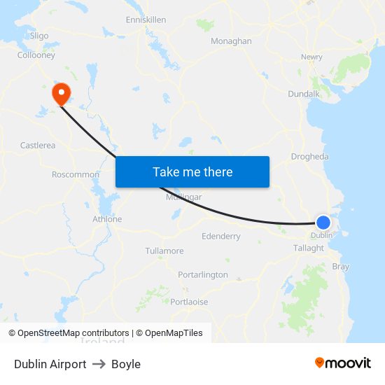 Dublin Airport to Boyle map