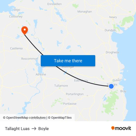 Tallaght Luas to Boyle map