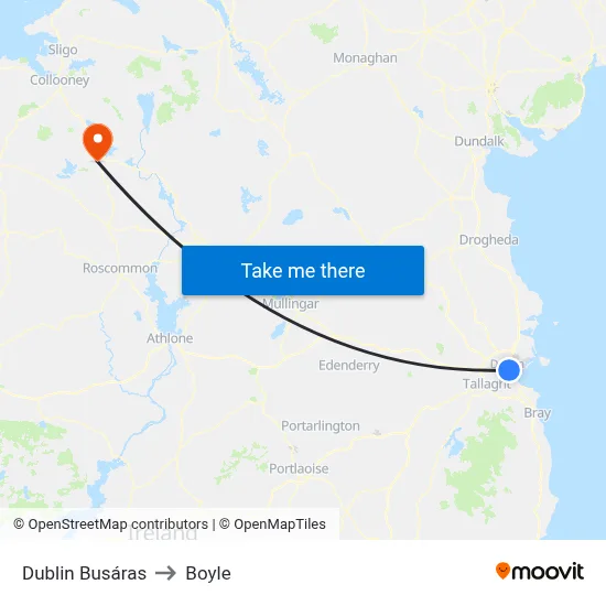 Dublin Busáras to Boyle map