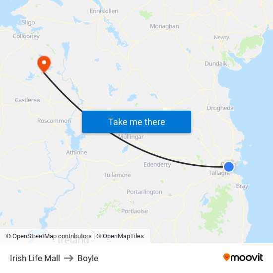 Irish Life Mall to Boyle map