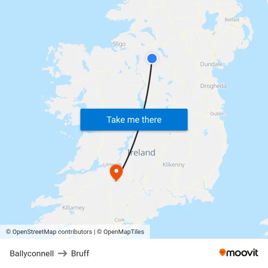 Ballyconnell to Bruff map
