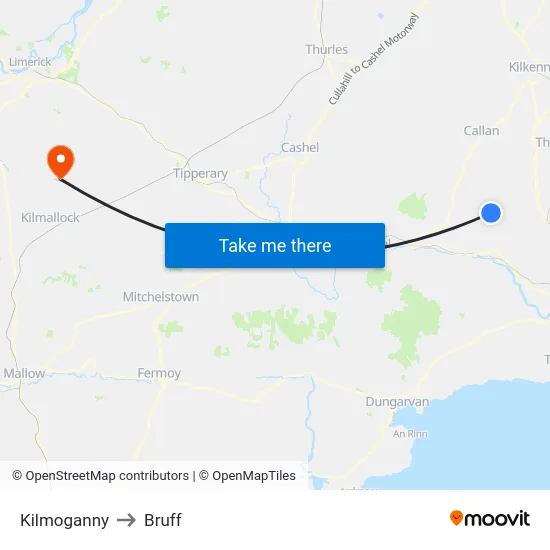 Kilmoganny to Bruff map