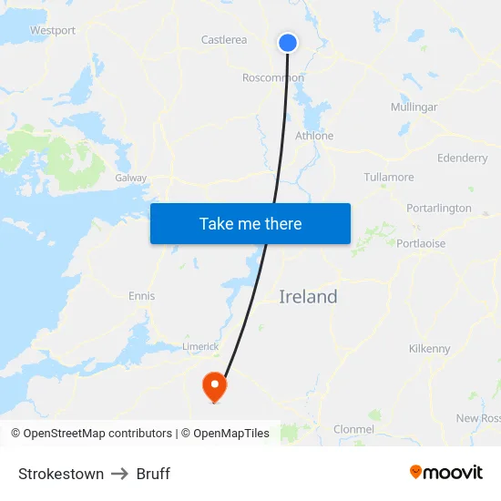 Strokestown to Bruff map