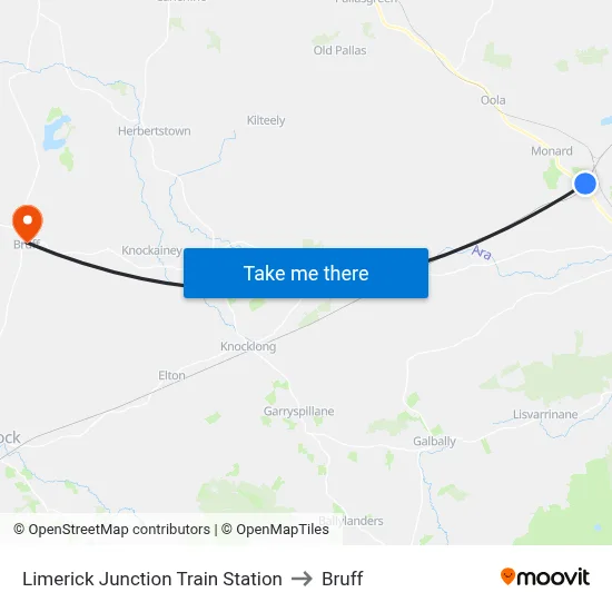 Limerick Junction Train Station to Bruff map