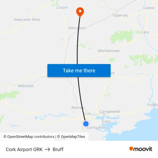 Cork Airport ORK to Bruff map