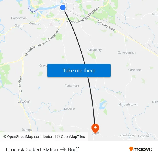 Limerick Colbert Station to Bruff map