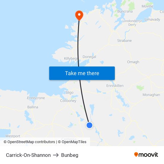 Carrick-On-Shannon to Bunbeg map