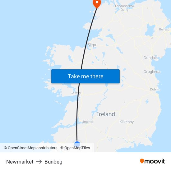 Newmarket to Bunbeg map