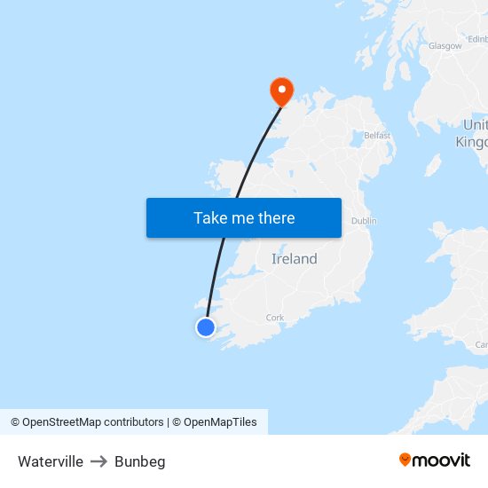 Waterville to Bunbeg map