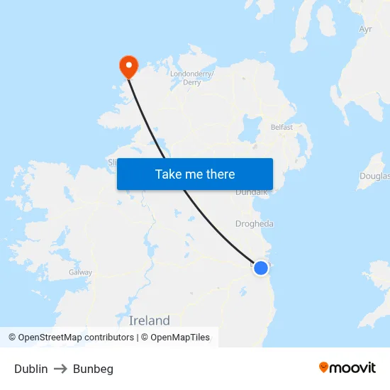 Dublin to Bunbeg map