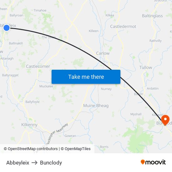 Abbeyleix to Bunclody map