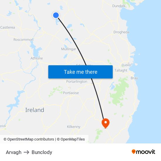 Arvagh to Bunclody map