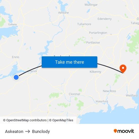 Askeaton to Bunclody map