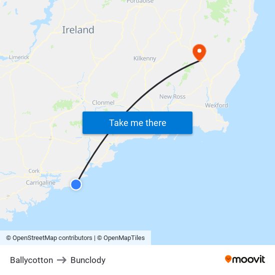 Ballycotton to Bunclody map